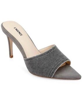 L'AGENCE Lolita Gray Canvas Denim & Suede Pointed Mule Heel (Orig $325)